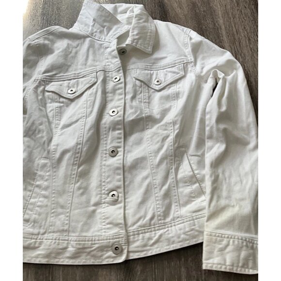 Style & Co White Jean Jacket Button Up Women’s Size Large - Picture 2 of 13